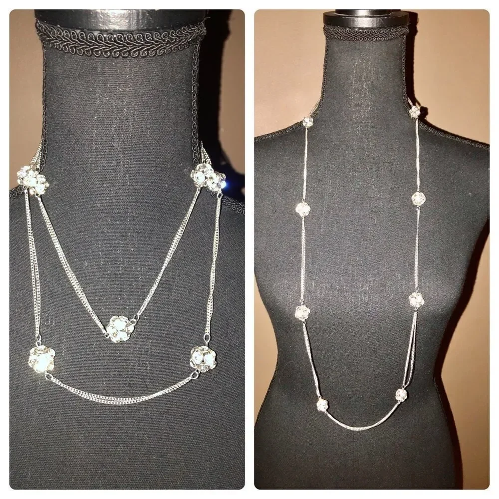 💝Silver tone Necklace Adjustable Long or short